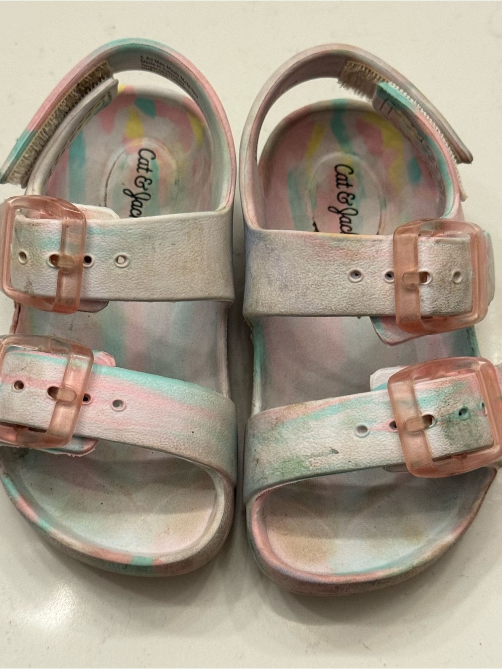 Cat & Jack Pastel Tie-Dye Jelly Buckle Sandals - Pink, Mint & White